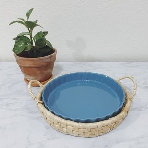Vtg Ceramic Pie Dish with Wicker Base